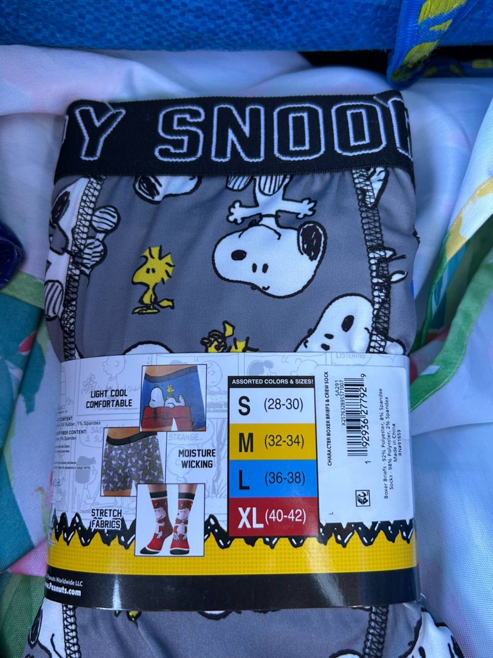 Men’s Peanuts Gray Snoopy & Woodstock Boxer Brief-sand socks